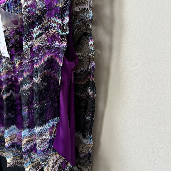 NEW Cache Womens Size 8 Blouson Black Purple Floral Lace Vintage Sheath Dress - Picture 4 of 8